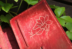 Handcraft vintage distress floral leather hand dyed long wallet for women