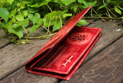 Handcraft vintage distress floral leather hand dyed long wallet for women - EverHandmade