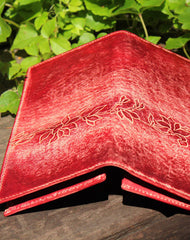 Handcraft vintage distress floral leather hand dyed long wallet for women - EverHandmade