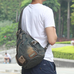 Jean Denim Mens Large Sling Bag Blue Chest Bag Jean One Shoulder Backpacks For Men