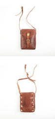 Brown LEATHER MEN'S 8 INCHES Small Side BAGs Vertical MESSENGER BAG Courier BAG FOR MEN