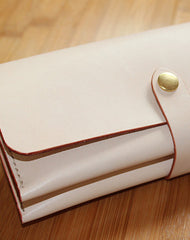 Handmade custom vintage purse leather wallet long phone wallet beige women - EverHandmade