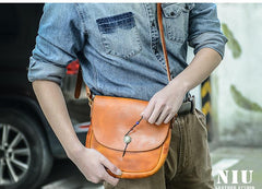 Tan Casual Handmade Mens 8 inches Small Side Bag Messenger Bag Coffee Courier Bag For Men