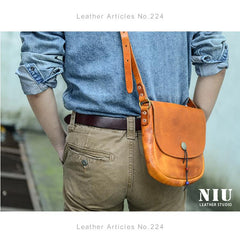 Tan Casual Handmade Mens 8 inches Small Side Bag Messenger Bag Coffee Courier Bag For Men