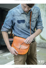 Tan Casual Handmade Mens 8 inches Small Side Bag Messenger Bag Coffee Courier Bag For Men