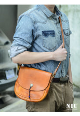 Tan Casual Handmade Mens 8 inches Small Side Bag Messenger Bag Coffee Courier Bag For Men