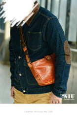 Casual Tan Leather Mens 8 inches Postman Bag Side Bag Brown Leather Messenger Bags Courier Bag For Men