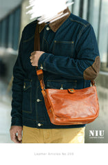 Casual Tan Leather Mens 8 inches Postman Bag Side Bag Brown Leather Messenger Bags Courier Bag For Men