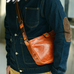 Casual Tan Leather Mens 8 inches Postman Bag Side Bag Brown Leather Messenger Bags Courier Bag For Men