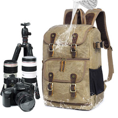 Khaki CANVAS WATERPROOF MENS 15'' CANON CAMERA BACKPACK LARGE NIKON CAMERA BAG DSLR CAMERA BAG FOR MEN