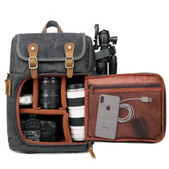 Khaki CANVAS WATERPROOF MENS 15'' CANON CAMERA BACKPACK LARGE NIKON CAMERA BAG DSLR CAMERA BAG FOR MEN
