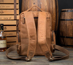 Casual Khaki Leather Mens 13 inches School Backpacks Tan Computer Backpack for Men