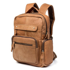 Casual Khaki Leather Mens 13 inches School Backpacks Tan Computer Backpack for Men