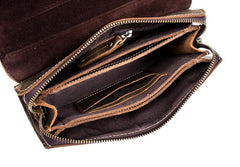 Khaki Cool Mens long Wallet Wristlet Wallets Clutch Wallet Dark Brown Long allets for MenW