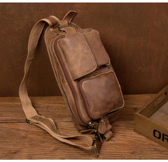 Cool Khaki Mens Leather Fanny Pack Mens Waist Bag Hip Pack Belt Bags Bumbag for Men