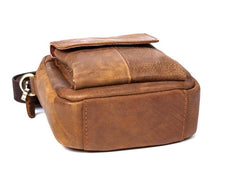 Khaki Leather Mens Cool Mini Messenger Bag Courier Bag Belt Pouch Waist Bag for men