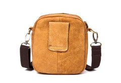 Khaki Leather Mens Cool Mini Messenger Bag Courier Bag Belt Pouch Waist Bag for men