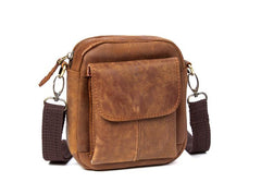 Khaki Leather Mens Cool Mini Messenger Bag Courier Bag Belt Pouch Waist Bag for men