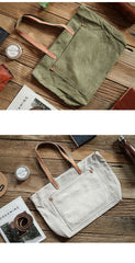 Khaki Vintage Canvas Men Womens Large Tote Bag Green Canvas Shoulder Tote Bag Shopper Tote For Men