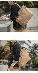 Khaki Vintage Canvas Men Womens Large Tote Bag Green Canvas Shoulder Tote Bag Shopper Tote For Men