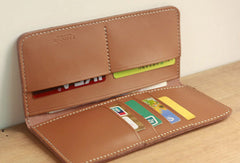 Handmade vintage leather clutch bag long wallet multi ID card holders slots for men