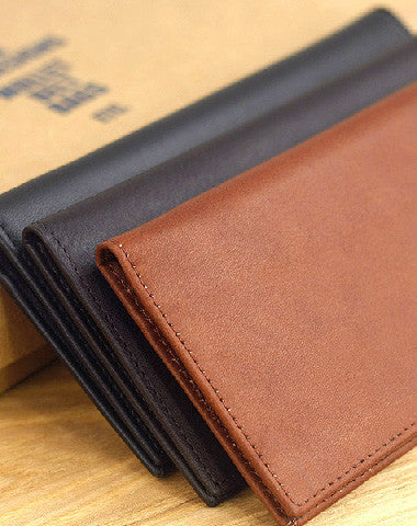 Handmade vintage black leather clutch bag long wallet multi ID card holders slots for men - EverHandmade