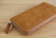 Handmade vintage zip leather clutch iphone bag long wallet ID card holders slots for men - EverHandmade