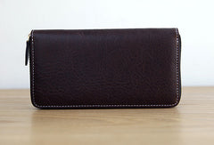 Handmade vintage zip leather clutch iphone bag long wallet ID card holders slots for men - EverHandmade