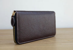 Handmade vintage zip leather clutch iphone bag long wallet ID card holders slots for men - EverHandmade
