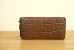 Handmade vintage zip leather clutch iphone bag long wallet ID card holders slots for men - EverHandmade