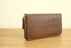 Handmade vintage zip leather clutch iphone bag long wallet ID card holders slots for men - EverHandmade
