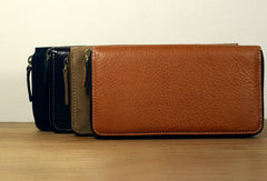 Handmade vintage zip leather clutch iphone bag long wallet ID card holders slots for men - EverHandmade