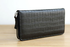 Handmade vintage zip leather clutch iphone bag long wallet ID card holders slots for men - EverHandmade