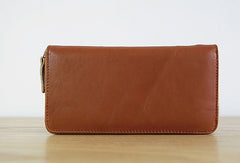 Handmade vintage zip leather clutch iphone bag long wallet ID card holders slots for men - EverHandmade