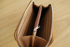 Handmade vintage zip leather clutch iphone bag long wallet ID card holders slots for men - EverHandmade