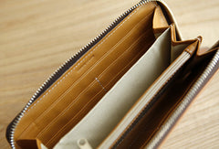 Handmade vintage zip leather clutch iphone bag long wallet ID card holders slots for men - EverHandmade