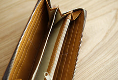 Handmade vintage zip leather clutch iphone bag long wallet ID card holders slots for men - EverHandmade