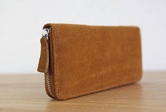 Handmade vintage zip leather clutch iphone bag long wallet ID card holders slots for men - EverHandmade