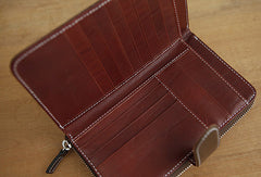 Handmade vintage leather long clutch Wallet zipper long wallet for men