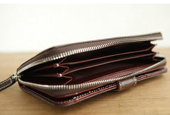 Handmade vintage leather long clutch Wallet zipper long wallet for men - EverHandmade