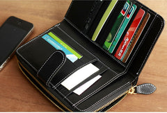 Handmade vintage leather long clutch Wallet zipper long wallet for men - EverHandmade