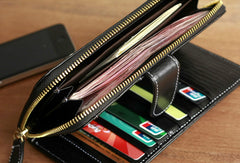 Handmade vintage leather long clutch Wallet zipper long wallet for men - EverHandmade