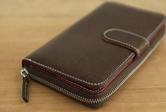 Handmade vintage leather long clutch Wallet zipper long wallet for men