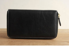 Handmade vintage leather long clutch Wallet zipper long wallet for men - EverHandmade