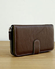 Handmade vintage leather long clutch Wallet zipper long wallet for men - EverHandmade