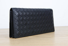 Handmade vintage knit leather clutch bag long wallet ID card holders slots for men - EverHandmade