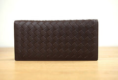 Handmade vintage knit leather clutch bag long wallet ID card holders slots for men - EverHandmade