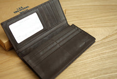 Handmade vintage knit leather clutch bag long wallet ID card holders slots for men - EverHandmade