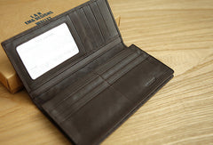 Handmade vintage knit leather clutch bag long wallet ID card holders slots for men