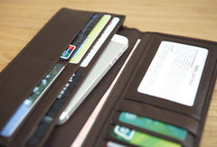 Handmade vintage knit leather clutch bag long wallet ID card holders slots for men - EverHandmade